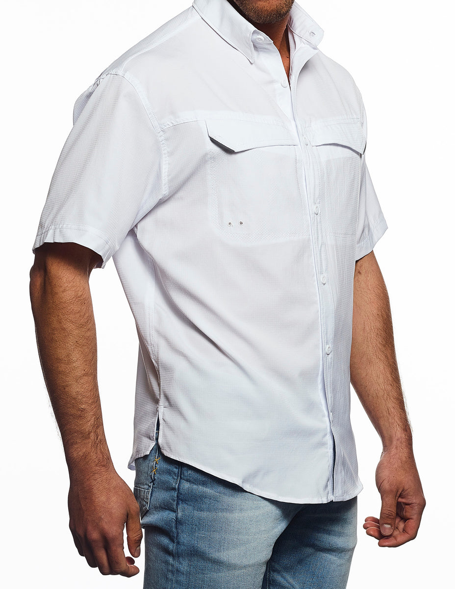 Mens short sleeve Fishing Shirt, white
