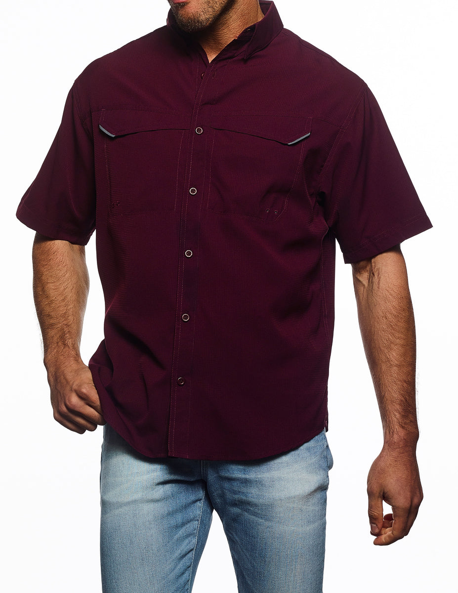 Mens short sleeve Fishing Shirt, maroon