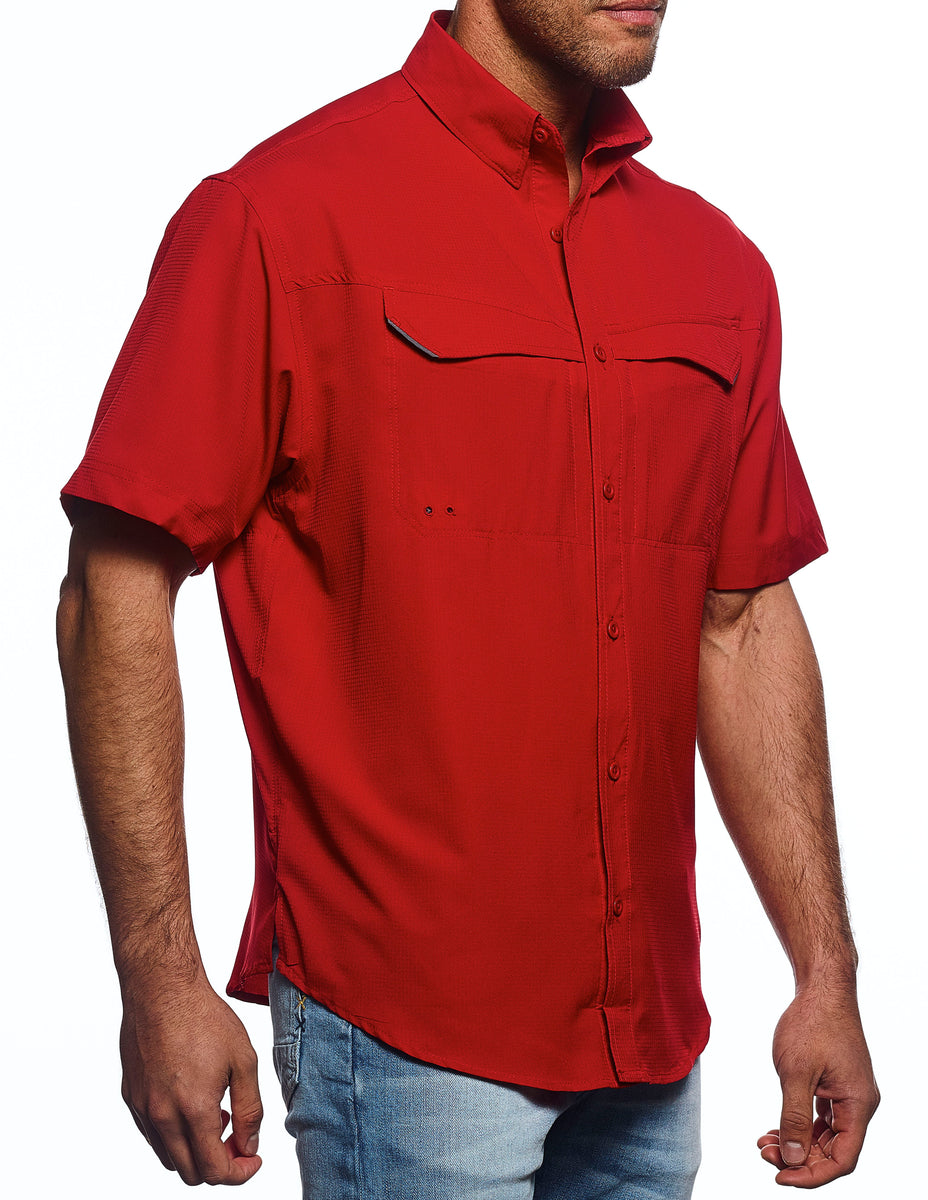 Mens short sleeve Fishing Shirt, scarlet