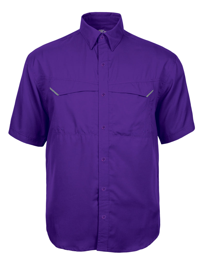 Men's NWT Chiliwear LSU Purple vented fishing shirt short sleeves Sz Med