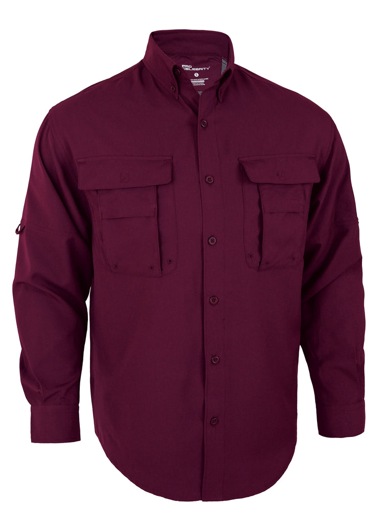 Mens long sleeve fishing shirt FS9889 Pro-Celebrity maroon – US DIRECT  APPAREL