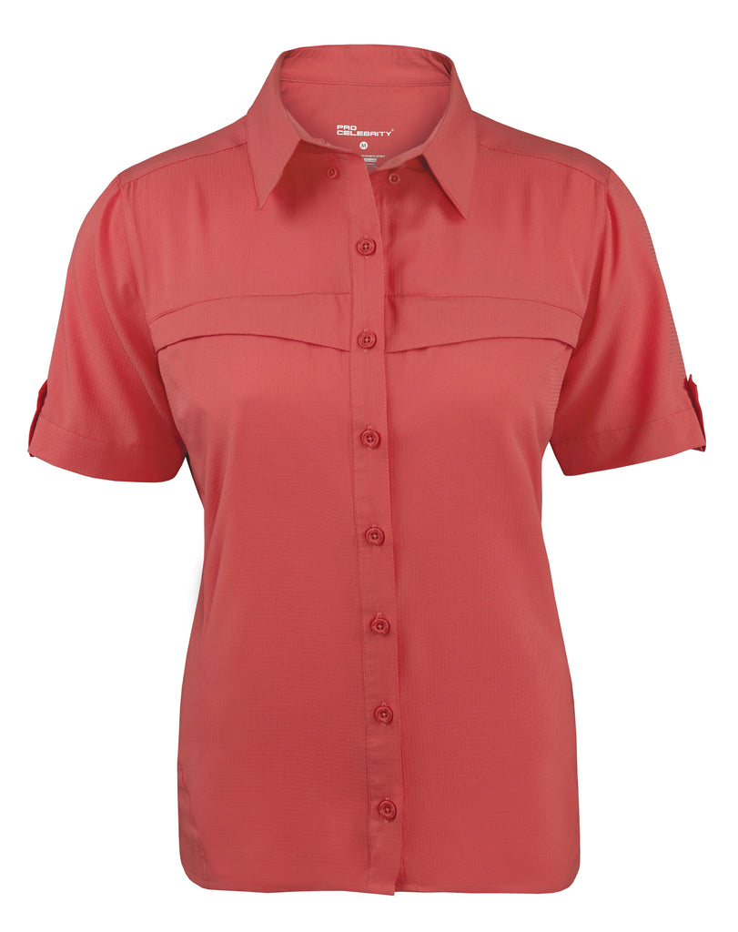 LADIES SHORT SLEEVE FISHING SHIRT, CORAL FSL189 by Pro-Celebrity