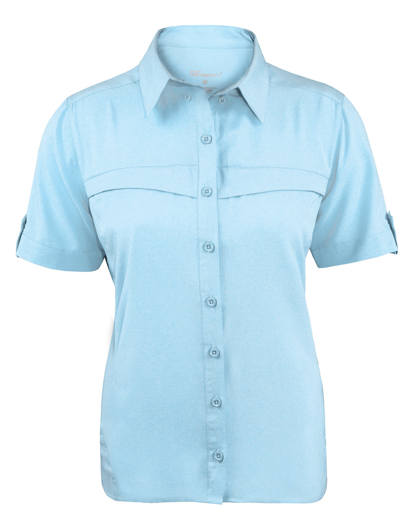 Ladies Blue Short Sleeve Fishing Shirt