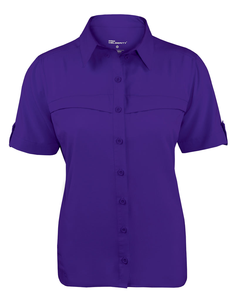 Ladies short sleeve fishing shirt, purple